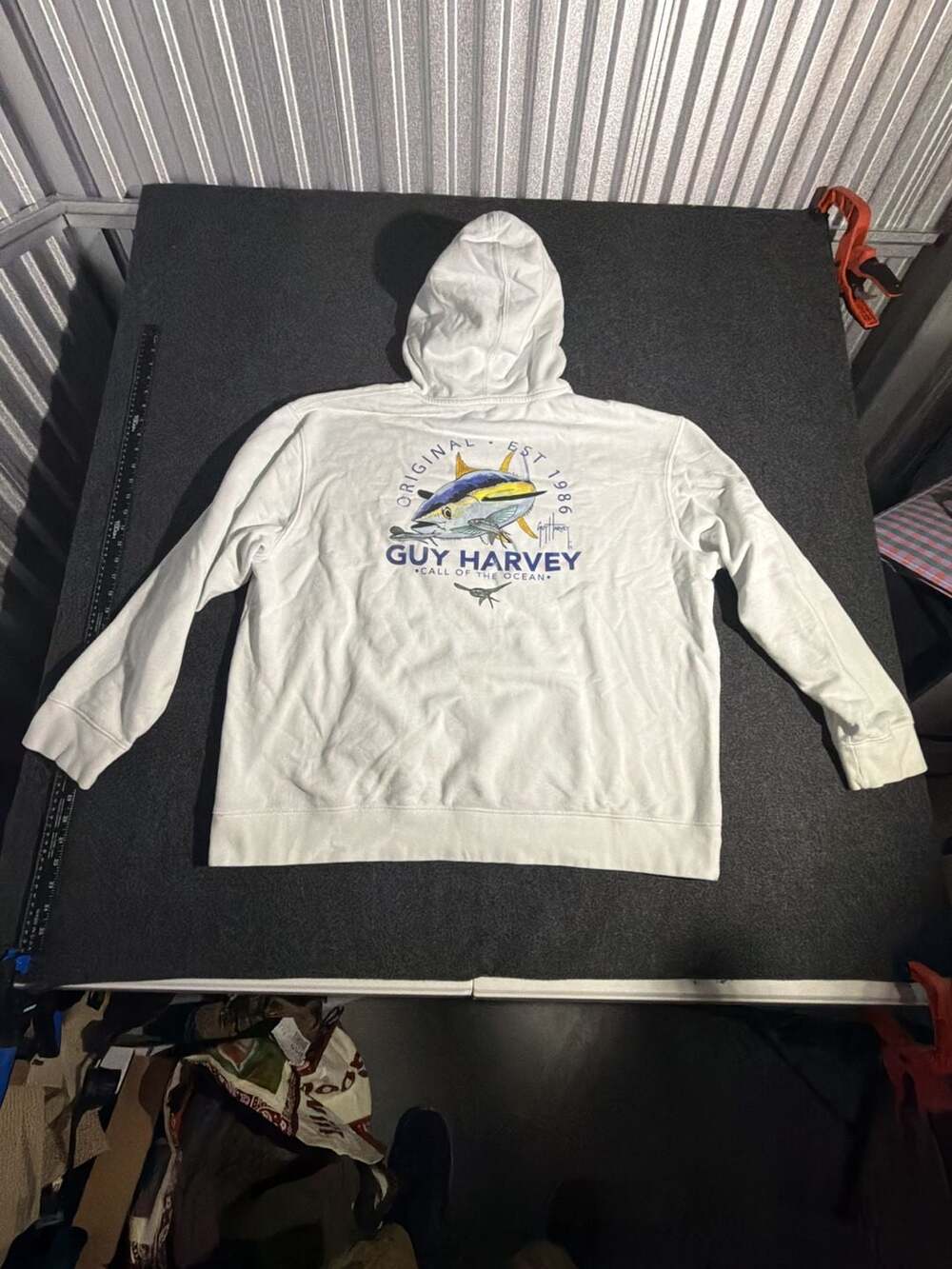Guy Harvey White Pullover Fleece Hoodie with Tuna Graphic